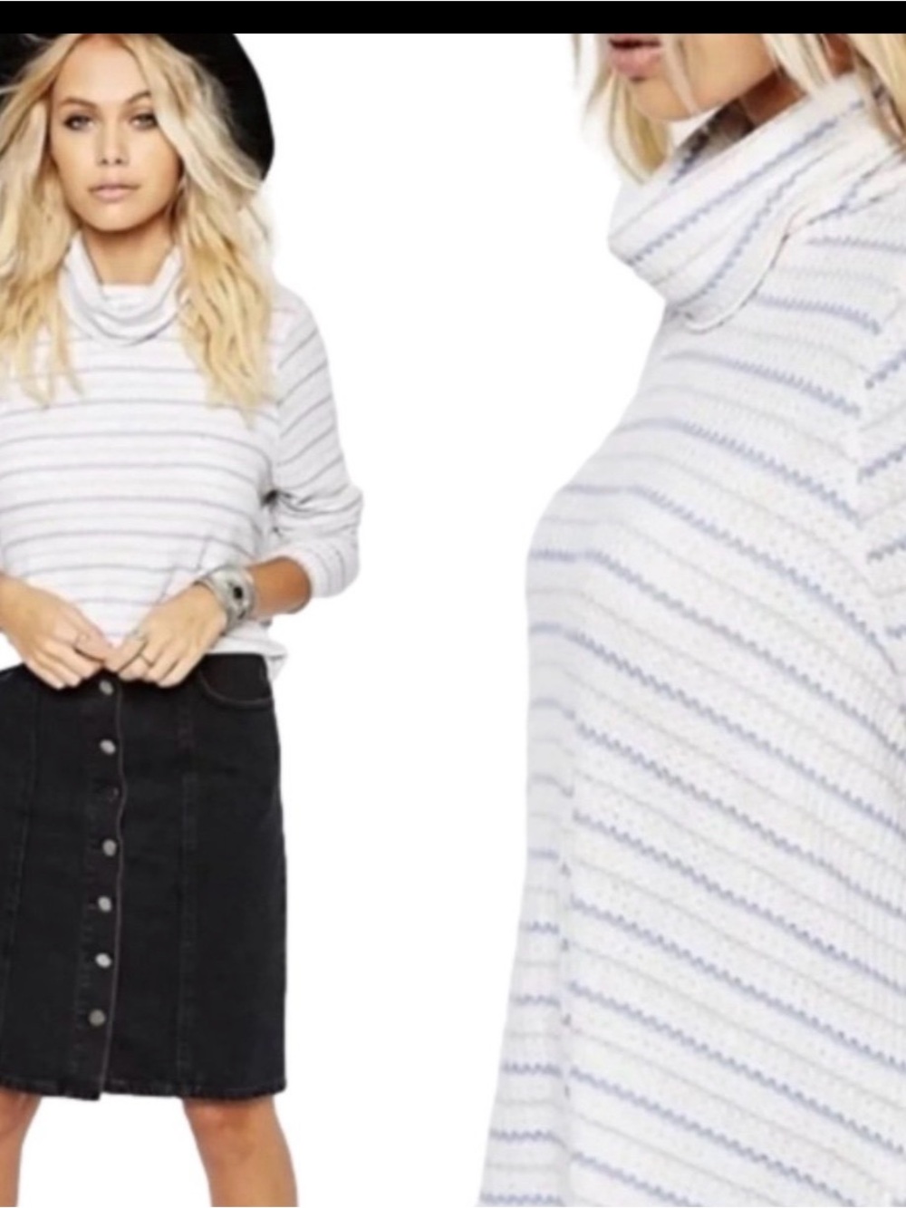 We the Free People Drippy thermal long sleeve top turtleneck striped M